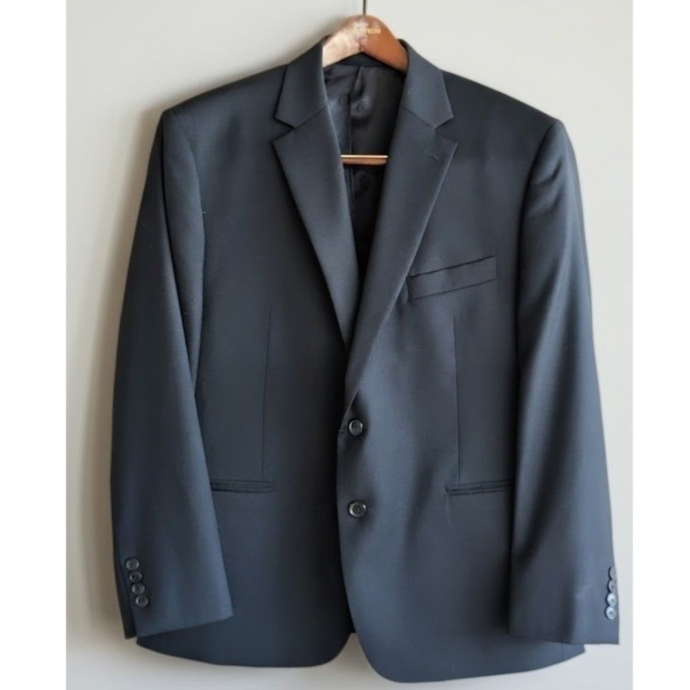 Lauren Ralph Lauren Mens Black Wool Blend Natural Stretch Blazer Jacket 44S